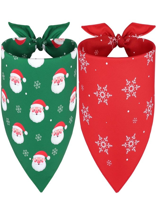Vivifying Christmas Dog Bandana 2 Pack - Holiday Pet Scarves with Santa & Snowflake Prints, Red and Green Reversible Triangle Dog Bibs for Small, Medium & Large Dogs (Size L) - Image 1